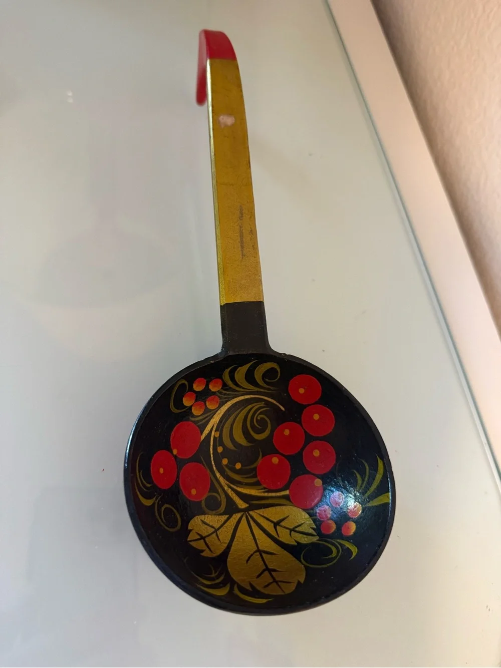 Hand-Painted Black and Red Decorative Serving Spoon